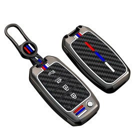 SANRILY Carbon Fiber Pattern 4 Button Key Fob Cover Case Fit for Kia Sorento Sportage Rio Soul Forte Optima Carens Picanto Keyless Luminous Flip Key Shell with Glow Keychain Black