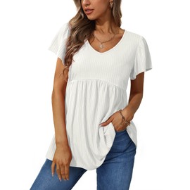 Oversized T Shirts for Women Tunic Tops to Wear with Leggings Short Sleeve White L