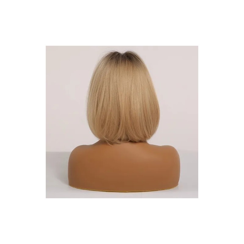 Peluca Rubia Flequillo Natural Bob Recto Cosplay Corto Para Mujer
