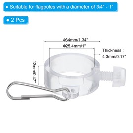 PATIKIL Flag Pole Ring Fit Flagpoles Diameter 3/4" to 1", 2 Pcs Flag Pole Parts Accessories Plastic Flag Rings with Hook to Prevent Wrapping, Transparent