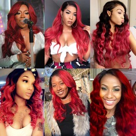 Red Bundles Human Hair Ombre Body Wave 3 Bundles 22 24 26 inch CnumGunm Unprocessed Brazilian 1B/Red Human Hair Bundle
