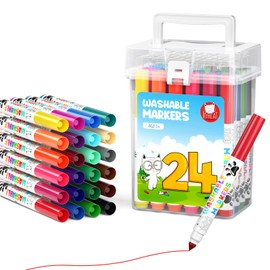 JoyCat 24 Count Washable Markers for Kids, 24 Colors Washable Markers Set with Carrying and Storage Case, Coloring Marker Bulk for Boys Girls, School Classroom Supplies