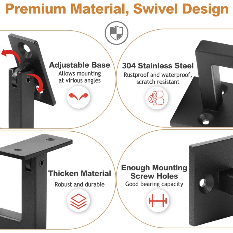 5 Pack Crystmetal 304 Stainless Steel Adjustable Swivel Handrail Bracket