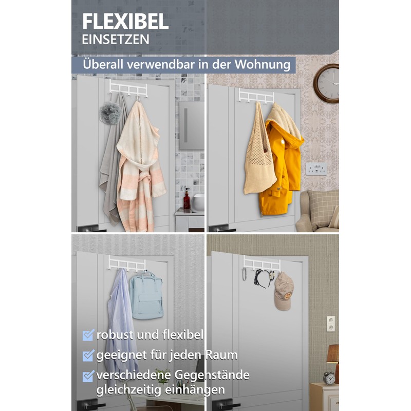 4smile Door Coat Rack for Hanging - White Door Hooks
