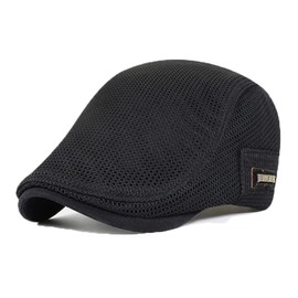 YAMEE Sun Hat Beret Men's Summer Breathable Mesh Flat Cap Women's Unisex Beret Peaked Cap Flat Cap Sports Hat Gatsby Newsboy Cap, Beret Cap, Size 56 cm - 60 cm, 3/Black