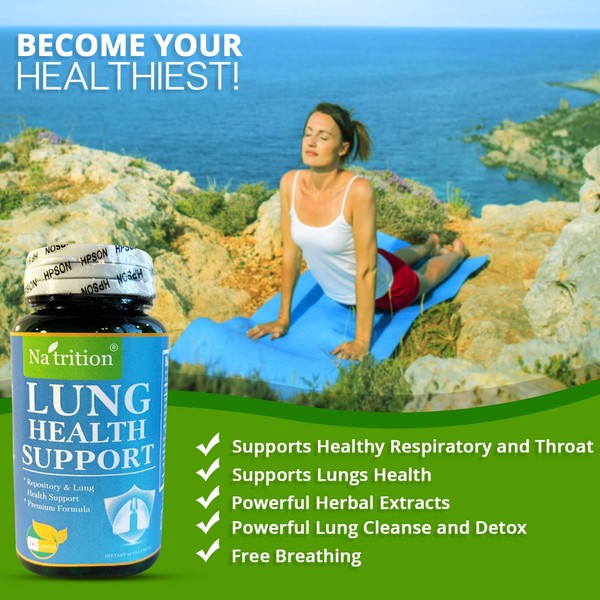 NATRITION Lung Support Supplement – Lung Health Natural Supplement for Men and Women – Better Lungs Supplement with Vitamin C, Zinc, Quercetin and Ginger Powder – 60 Capsules