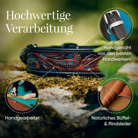 MICHUR Luis Dog Collar Leather, Dog Leather Collar, Collar, Brown with Blue Accents and Beautiful Punching Pattern, Leather, Available in Different Sizes