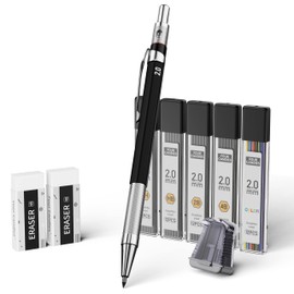 Four Candies 2MM Mechanical Pencil Set with case, Artist Lead Pencil Metal Lead Holder with 60PCS Graphite Lead Refill (HB, 2H, 2B, 4B, Color) kneaded eraser, Sharpener for Writing, Drawing, Sketching