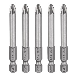 HARFINGTON 5pcs PZ2 Screwdriver Bit 1/4" Hex Shank 65mm/2.56" Length Magnetic Phillips Slotted Hex Bits S2 Steel Screw Driver Bit Industrial Grade Electric Hexagon Drill Bits