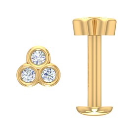 0.04 Carat 3-Stone Bezel Set Diamond Nose Pin Stud in 18K Yellow Gold