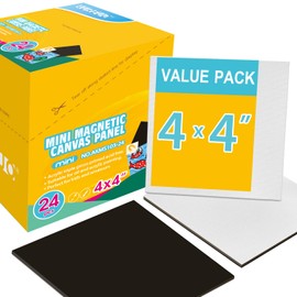 AUREUO Mini Magnetic Canvas Panel 4x4 Inch / 24 Pack - Small Square Flat Canvas Board with Magnet Back Art Gift Set, Bulk Pack Tiny Thin Canvases for Christmas Painting & Craft