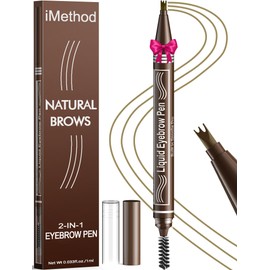 iMethod iMethod Microblading Eyebrow Pen - Eyebrow Pencil 2-in-1 Dual-Ended Eye Brow Pencils for Women with 3-Fork-Tip and Spoolie Brush Create Natural Hair-Like Defined Brows, Last All-Day, Light Brown