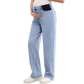 Yornobly Women's Maternity Jeans Mid-Rise Straight Leg Relaxed Fit Denim Pants for Pregnancy and Postpartum Light Blue