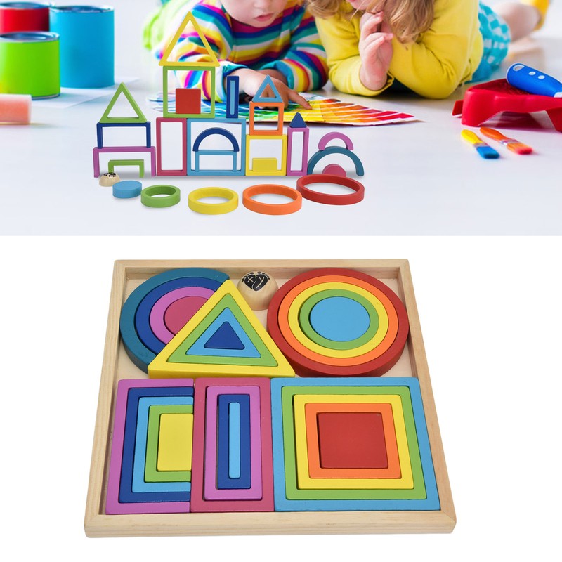 Baby Blocks Stacking Puzzle Set Colorful Wooden Building Blocks Educational