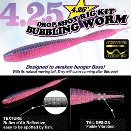 Drop Shot Rigs for Bass Fishing Ready Rig with Hooks and Sinker Weights (Hook Size 1-Weight 1/4 oz-Qty 5)