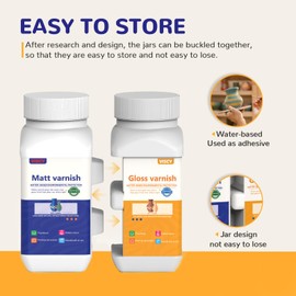 VISCY 240ml Air Dry Clay Glaze, Clay Paint for Pottery Air Dry, Clay Paint High Gloss, Anti-Scratch, Waterproof, Clay Glaze Set with 120ml Matte Varnish and 120ml Gloss Varnish, 2 Brushes.