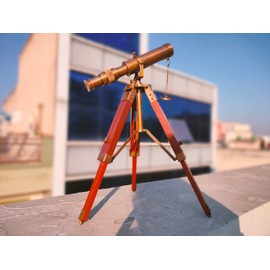 Nautical Maritime Brass Telescope with Tripod Vintage Brass Décor Table Top Wooden Tripod Home & Office Decor