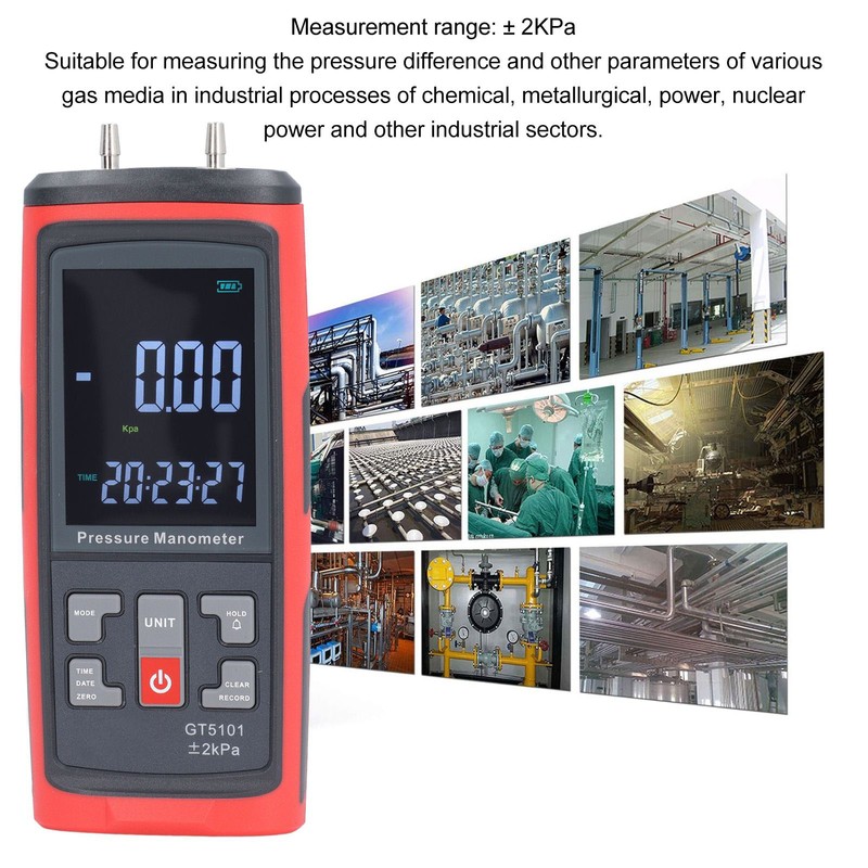 ±2KPa Differential Pressure Gauge High Accuracy Digital Pressure Manometer for