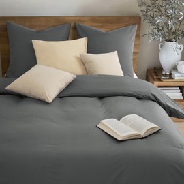 WohlNest Bed Linen 135 x 200 cm, Grey, Single Bed Linen, 1 Duvet Cover 135 x 200 cm + 1 Pillowcase 80 x 80 cm, Microfibre Bed Linen 135 x 200 cm, Children's Boys, Plain Bed Linen with Zip