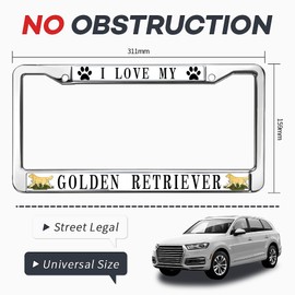 GouGouning I Love My Golden Retriever License Plate Frame,Golden Retriever Lover License Plate Frame for Birthday Gift,Golden Retriever Paw Weather-Proof License Plate Frame with Mounting Set