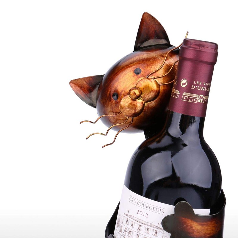 Tooarts Cat Shape Wine Holder Wine Shelf Metal Sculpture Practical