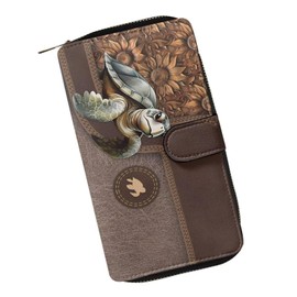 COEQINE Sea Turtle Wallet Women Brown Leather Wallet Long Card Holder Designer Clutch Large Capacity Wallet For Women Ladies Female Work Travel, Sunflower