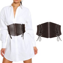 WELROG Women's Elastic Corset, Corset Belt for Women, Zip Waist Belt, Women's Wide Lace-Up Belt, coffee