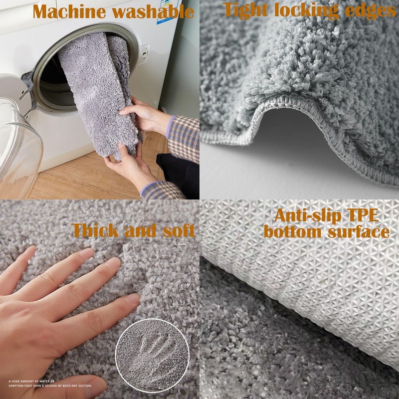 Eubeneortho Grey Shag Curved Bath Rug,Curved Shower Mat,40''x18'' Non Slip