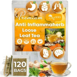 Anti-Inflammatea Loose Leaf Tea Bags with Ginger, Turmeric, Peppermint, Black Pepper, Cinnamon. Biodegradable Tea Bags. Sugar-Free, No Caffeine, No Gluten, Vegan, No Artificial Flavors, 120 count