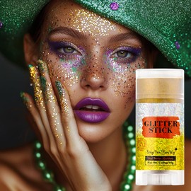 MEICOLY Gold Face Body Glitter Stick,Music Festival Accessories Outfits for Women,Sparkle Glitter Makeup for Face/Body/Hair/,Hair Glitter for Kids,Mardi Gras Accessories,Fine Glitter