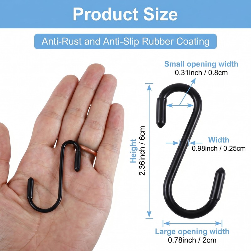 Jeffbaubl 36 Pack Black S Hooks, 2.4 Inch Heavy Duty
