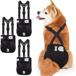 Idepet Female Dog Diapers with Suspender Detachable, 3 Pack Washable Reusable Girl Doggie Diapers for Small Medium Female Dog in Heat Period Cycle Urinary Incontinence Training L