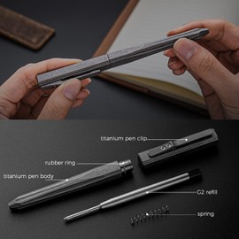 IUMIUN Titanium Ballpoint Pen – Heavy Duty EDC Tactical Pen with Slide Retractable Mechanism, Premium G2 Refill, for Office, Business, Signature & Gift