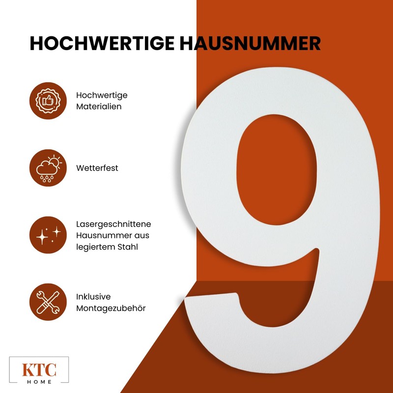 KTC-HOME - Premium House Number White Including Mounting Material -