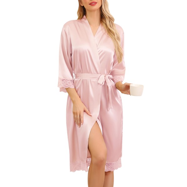 Sopesil Women's Satin Bathrobe Unisex Dressing Gown Silk Lightweight Kimono