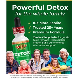 ZETOX | Zeolite Detox for Kids and Adults | Enhanced with Methyl Vitamin B12 and D3 | Premium Grade Liquid Clinoptilolite Zeolite Drops | Supports Gentle Daily Detox, Energy, and Focus (60 Servings)