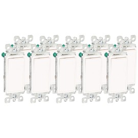 Leviton 5603-2W 15 Amp, 120/277V, Decora Rocker 3-Way AC Quiet Switch, Residential Grade, Grounding, 10 Pack, White