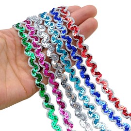 Zhiheng 14 Yards Scalloped Edge Ribbon Wide 1cm Sequin Trim with Gold Silver Trimming Scroll Braid Lace for Sewing Party Cosplay Wedding Clothes DIY Vintage Accessories (Silver)