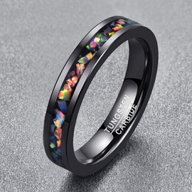 VAKKI Black Tungsten Rings for Women 4mm Fire Opal Inlay Promise Ring for Men Comfort Fit Size O