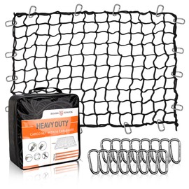 Seven Sparta 5’ x 7’ Large Bungee Cargo Net Stretches to 10' x 14' for Truck Bed, Pickup Bed, Trailer, Trunk, SUV with 16 Bonus D Clip Carabiners Truck Cargo Net for Large Loads (Black)
