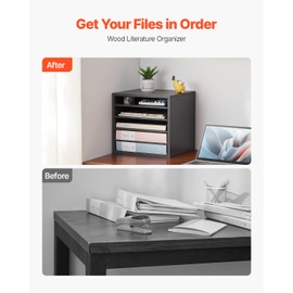 VEVOR Literature Organizer, 5 Compartments Office Mailbox with Adjustable Shelves, Wooden Mailbox Sorter Medium Density Fiberboard Office Home Classroom Storage for Files, Documents, Papers, Grey