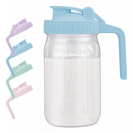 AoeJarry Breast Milk Pitcher with Leak Proof Flip Cap & Pour Spout, 32 oz Wide Mouth Mason Jars for Breast Milk Storage Container, Glass Picther with Lid for Cold Brew Coffee, Sun Tea, Juices, Blue