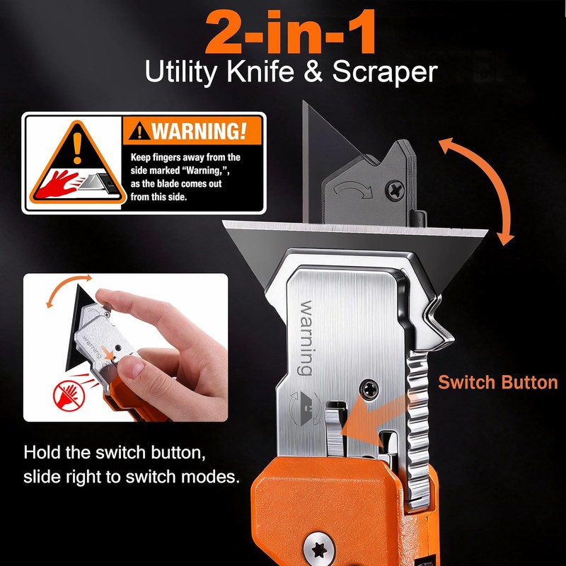 REXBETI 2-in-1 Utility Knife & Scraper, Zinc Alloy Body, Blade