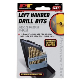 Performance Tool W9011 13pc Left Hand Drill Bit Set, With Titanium Nitride Coating SAE (1/16-Inch - 1/4-Inch)