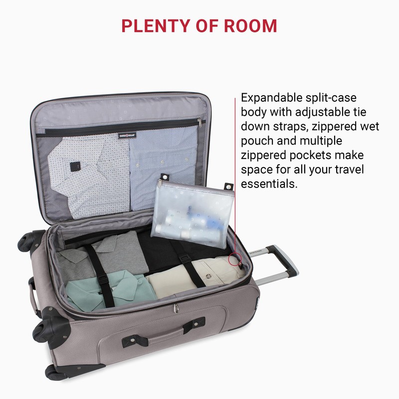 SwissGear Sion Softside Expandable Luggage – Medium Checked Suitcase with