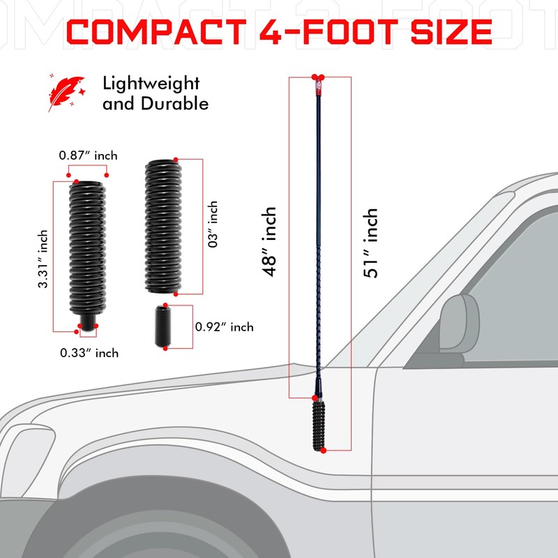 Prostick 4 Foot Fiberglass 1000 Watt Black CB Radio Antenna