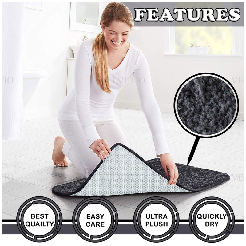 VELVETIO Bath Mats & Pedestal Set, Zero Twist Fluffy Super