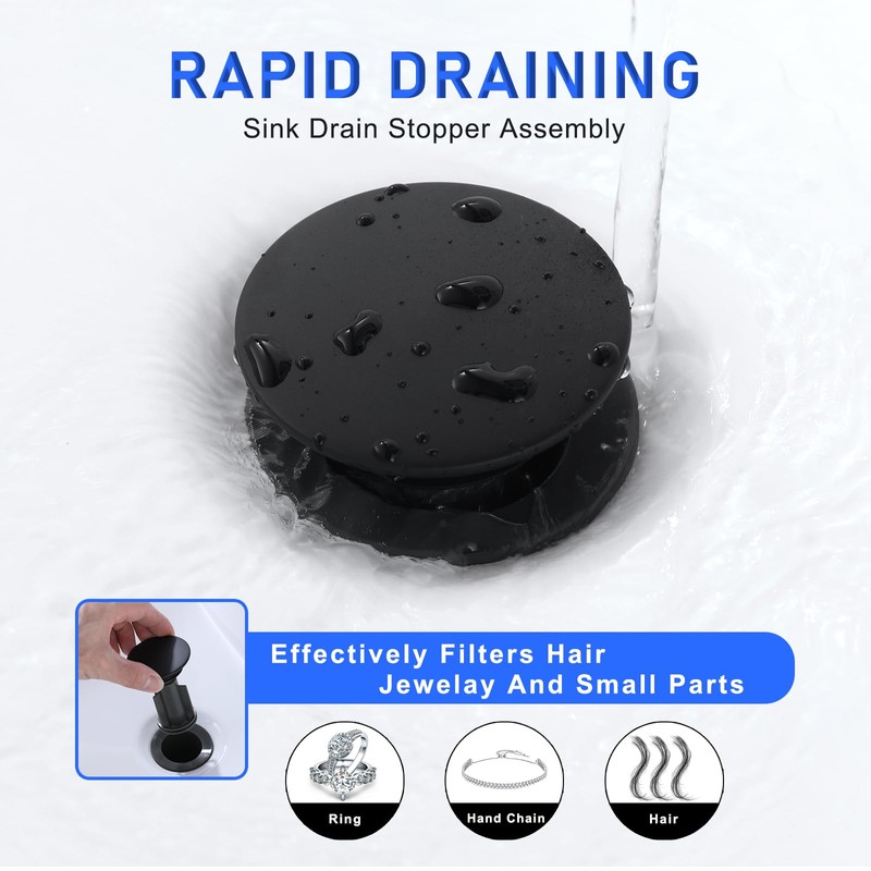 Matte Black ABS Pop Up Sink Drain with Overflow for