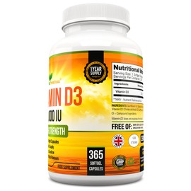 Vitamin D 3,000 IU, High Strength Vitamin D3 Supplement, 365 Easy to Swallow Softgels - Full Year Supply