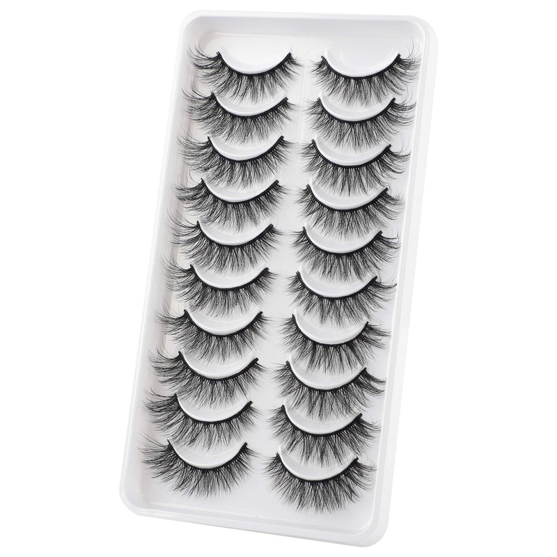 JIMIRE 10 Pairs Fake Eyelashes Fluffy Natural False Lashes Cat-Eye